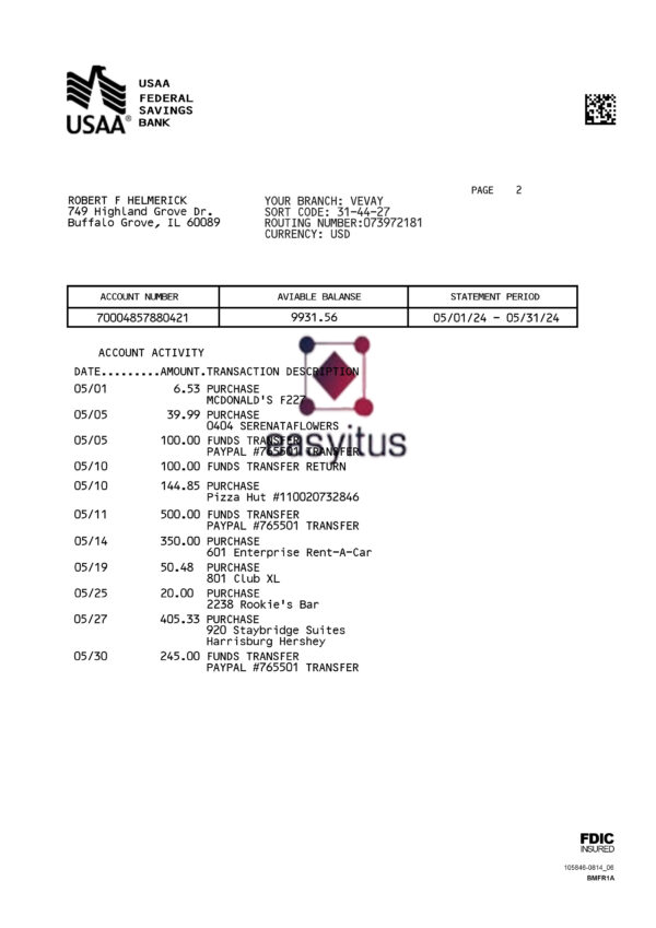USAA Bank Statement fully editable PSD file